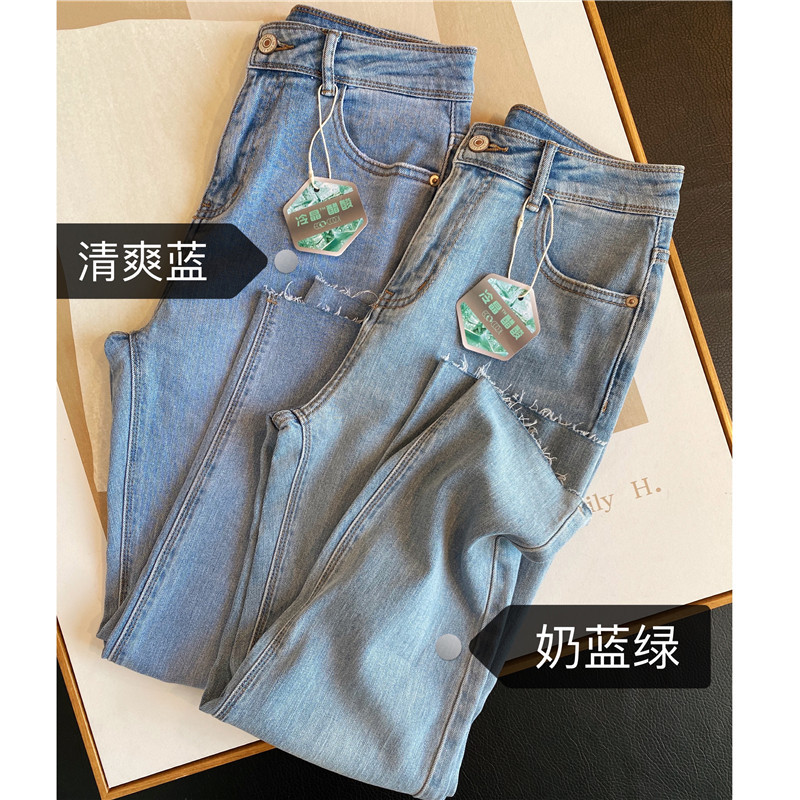 Shopkeeper's quality is highly recommended! 60 tencel + acetate fiber ~ Ultra-thin in summer! A woman in high-waisted, petite nine-inch jeans details Picture