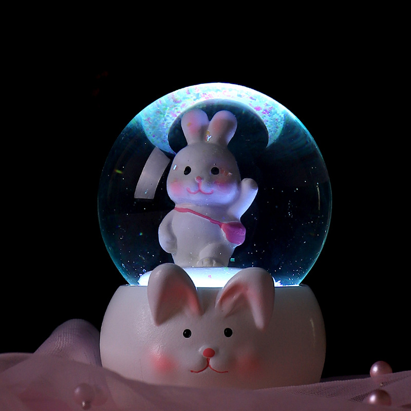 New Light White Rabbit Crystal Ball Snowflake Microlandscape Doll Rabbit Student Gift Toys Wholesale Factory (Price Negotiable) Application Scenario
