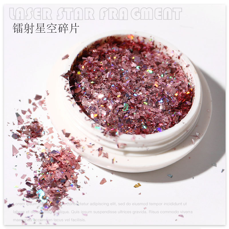 Wholesale of new cross-border nail art products that are popular online. Irregular laser starry sky fragment sequin nail stickers with color-changing and flashing colors Specification drawing