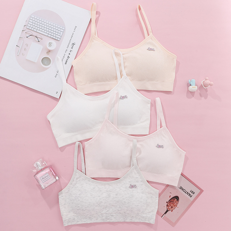 New girls vest thin strap thin cotton inner anti-slip fixed cup student bra Breathable comfortable underwear full figure