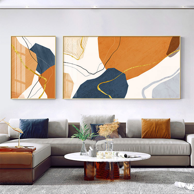轻奢极简客厅装饰画现代双联大气抽象橘色艺术沙发背景墙挂画
