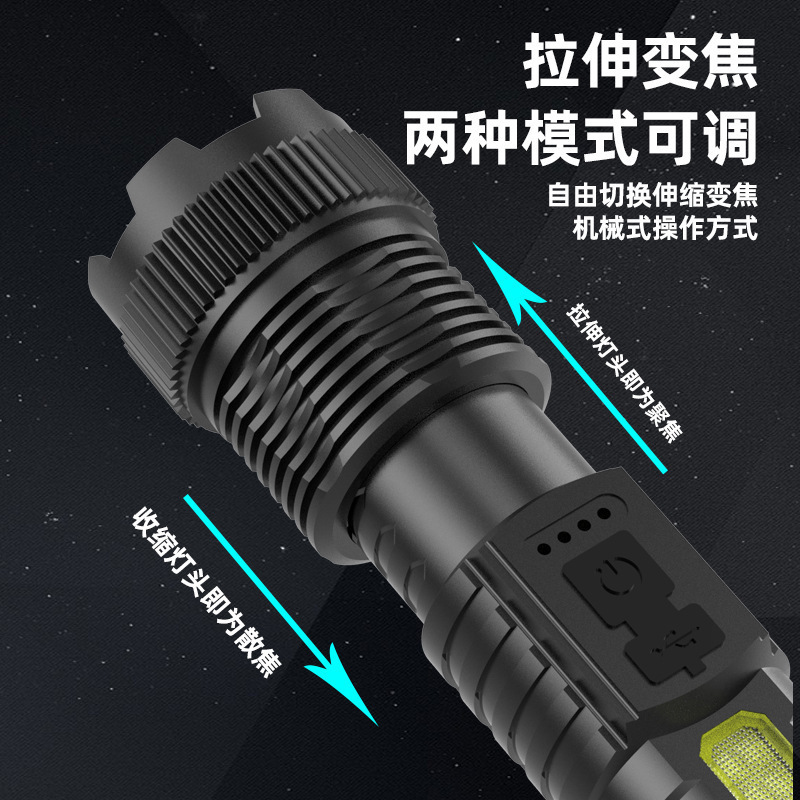 Cross-border multi-functional telescopic zoom electric display high-power strong light pen holder red and blue flashing warning tape side light flashlight Application Scenario