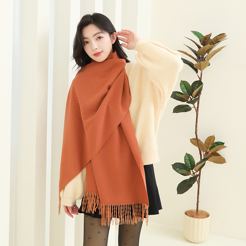 Wool Cashmere Scarf For Girls High-Grade Sense Of Solid Color Scarf With Thick Winter Explosion Imitation Cashmere Scarf Wholesale Specification drawing