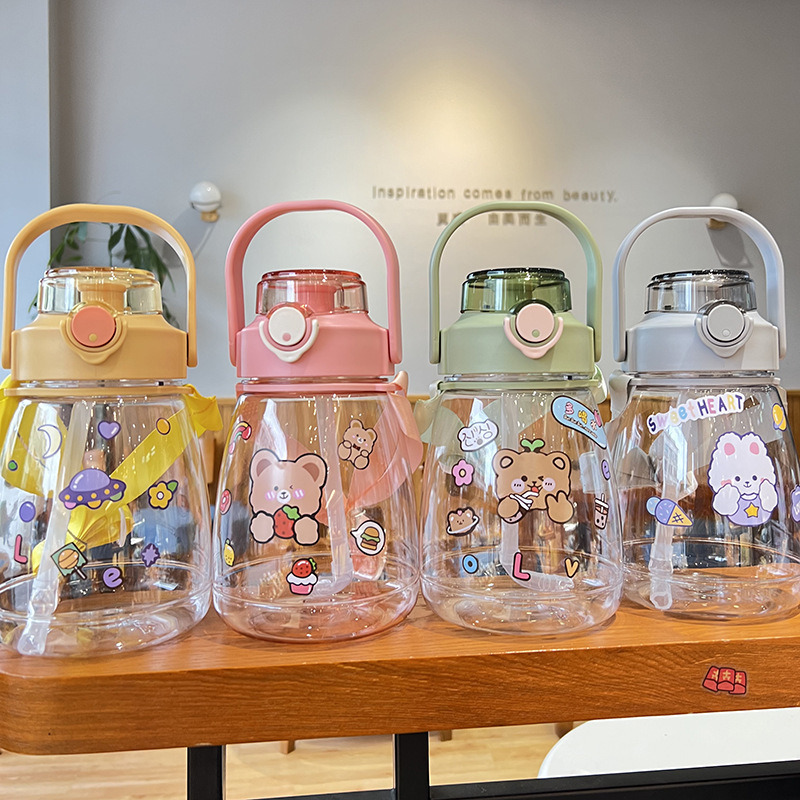 夏季新款便携水杯女大肚杯儿童塑料运动水壶学生大容量吸管杯子