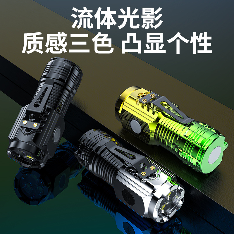 New cross-border flashlight with strong light, super bright mini flash, three-eye little monster abs flashlight, waterproof cap clip light details Picture