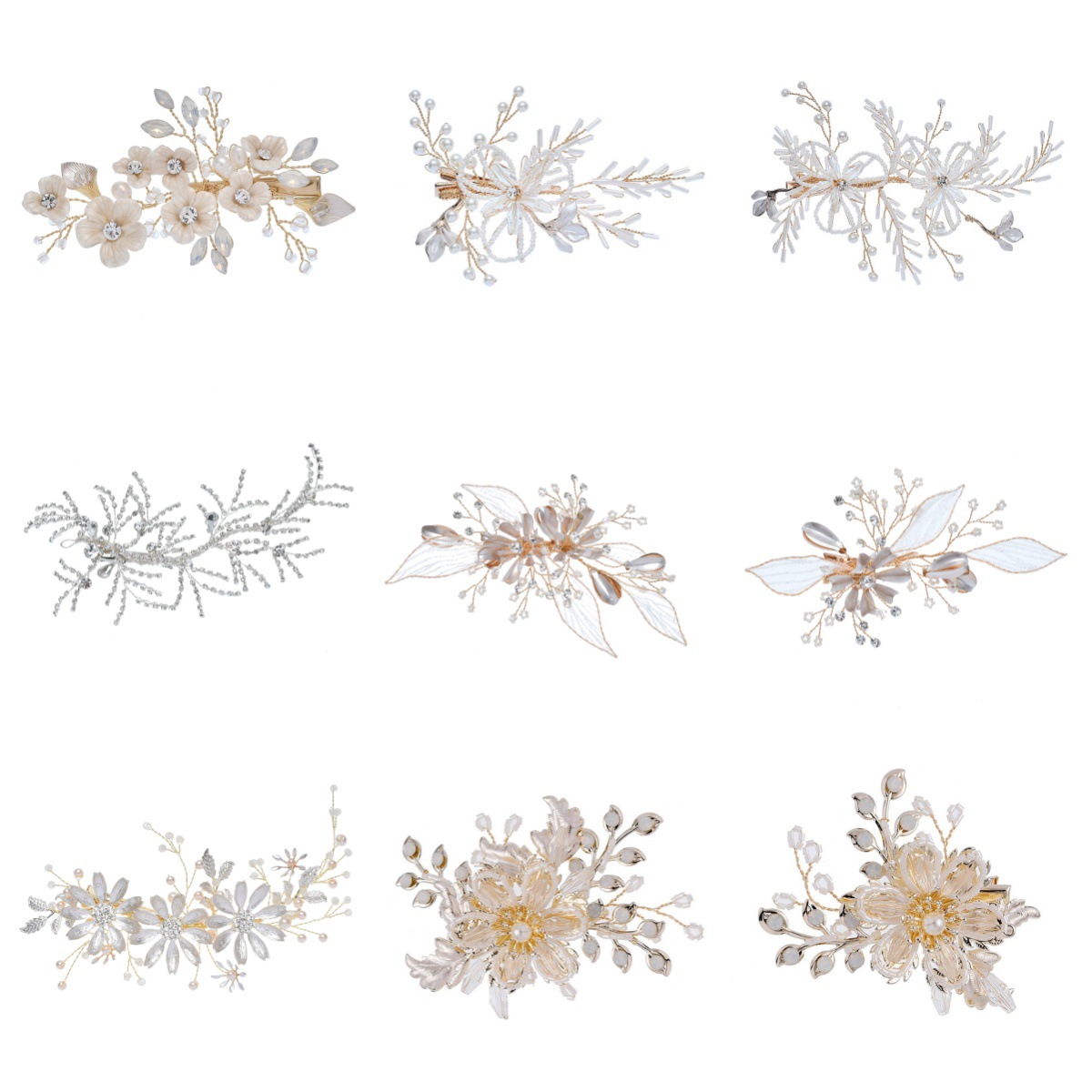 跨境爆款新娘头饰花朵叶子水钻发夹婚礼蝴蝶结配饰盘发厂家直销