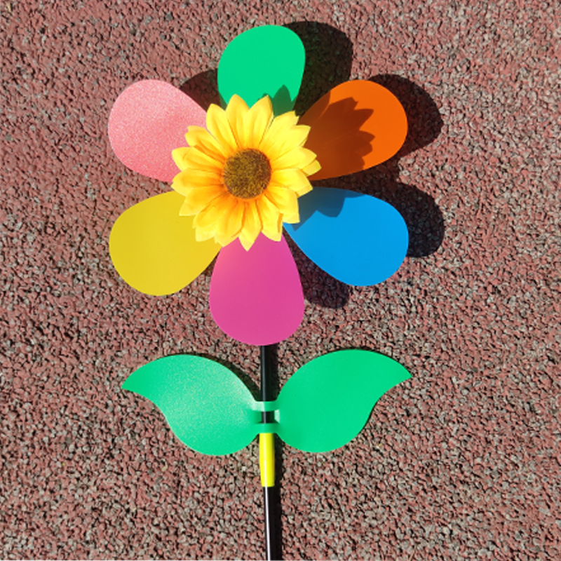 Children's Day Sequined windmill cartoon six-wheel windmill, seven-color flower six-leaf windmill, outdoor traditional toy wholesale stall Application Scenario