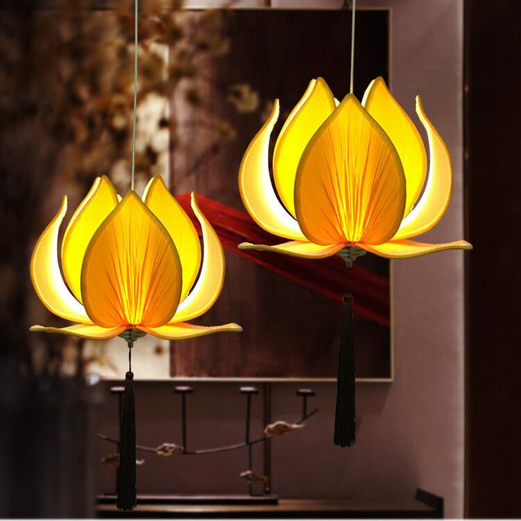 New Chinese Lotus Lantern Creative Fabric Chinese Lotus Lantern Ancient Buddhist Hall Teahouse Zen Lotus Lantern Specification drawing
