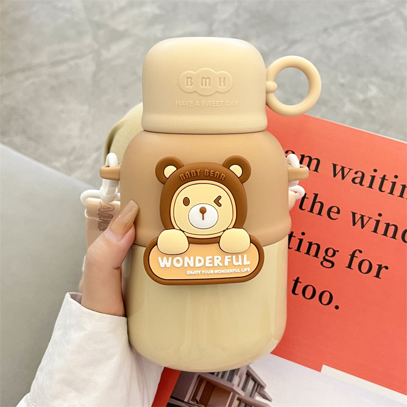 3D bear doll cartoon children's stainless steel water cup Portable high appearance level insulated cup student gift one-piece delivery Specification image