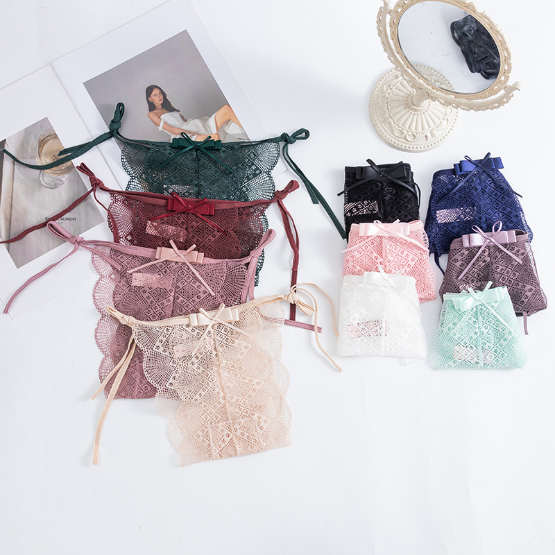 Lace Transparent Sexy T Pants Thin Belt Hollow Temptation Underwear Fun Cotton File Low Waist Thong Female Cross-Border Factory