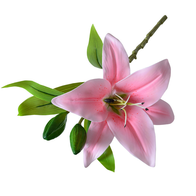 Single simulation 3-head mini lilies, hand-held film artificial flowers, home decoration, photography props, artificial flowers wholesale Item Picture