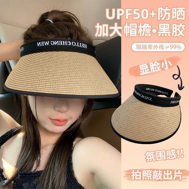 【 New Customers get a 5-yuan discount 】 Open-top uv sun protection hat for women, summer large-brim beach sunshade straw hat for cycling details Picture