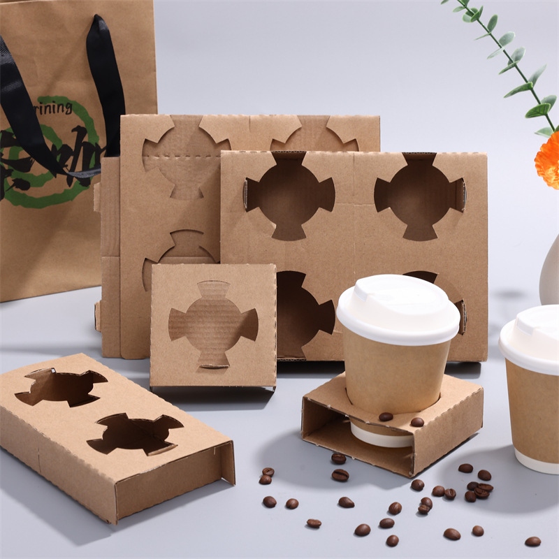 Paper bags for carrying coffee, milk tea, beverages, baking, tea, cup holders, single cups, double cups, four cups, kraft paper bags for packing Application Scenario