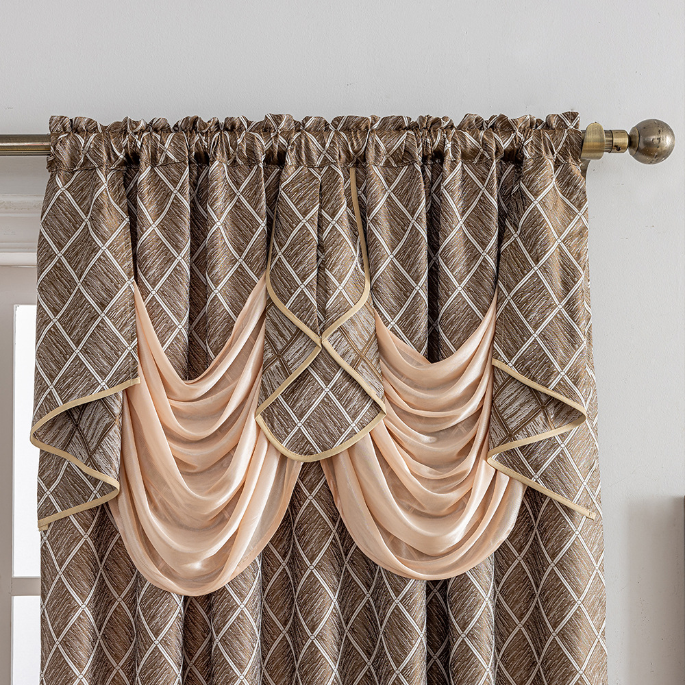 Keqiao cross-border best-selling 280gsm Amazon jacquard curtain head style light-blocking living room and bedroom curtais curtain custom-made finished curtains Specification image