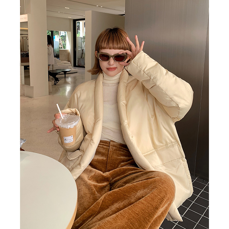 Unity Mode Japanese Cardigan 90 White Down Jacket Women's Winter Lazy Design Feel Loose Coat Application Scenario