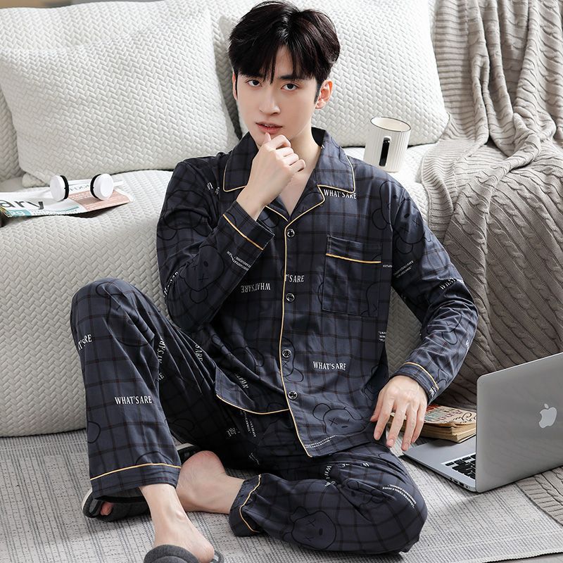 Men's spring and autumn pajama 100% pure cotton long-sleeved and long pants 2023 new men's summer casual wear that can be worn outside Application Scenario