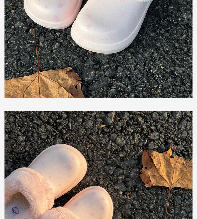 时尚星星棉拖鞋外穿防水防油污增高加绒加厚冬天保暖半包厨师鞋女详情10