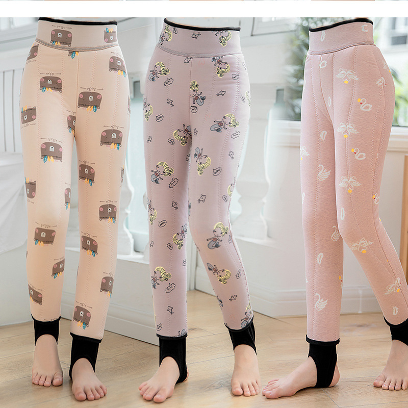 2022 Northern Extra Thick Children's Thermal Pants Silk Cotton Winter Girls' Leggings Plus Fleece Thickened Foot Pants details Picture