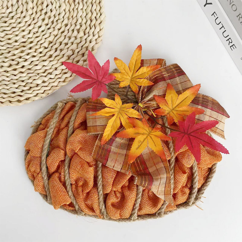 Cross-Border New Amazon Halloween Fall Color Garland Pumpkin Fabric Door Hanging Harvest Festival Rattan Circle Thanksgiving Wreath Application Scenario