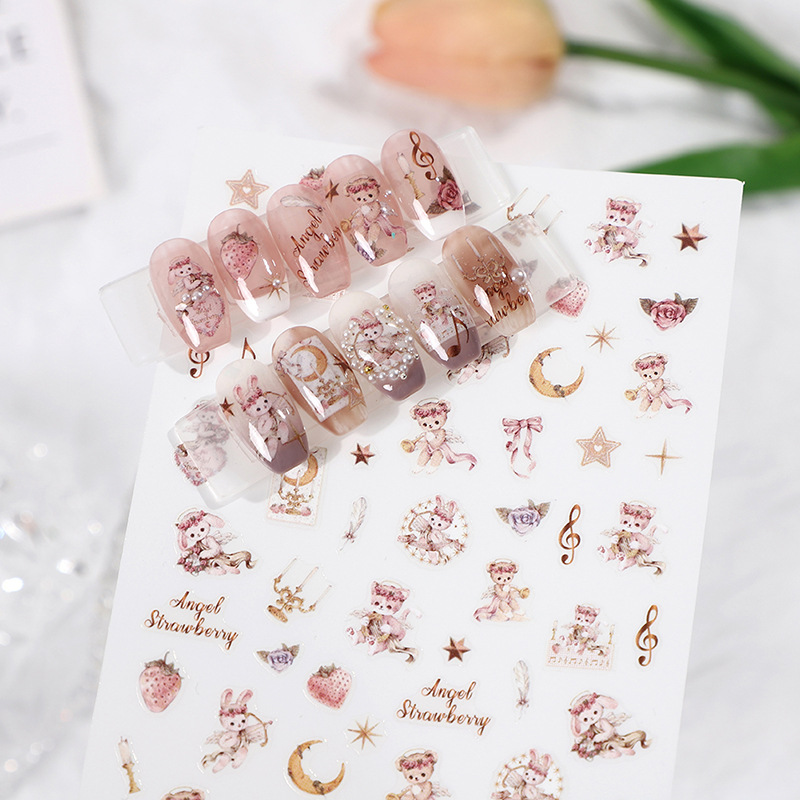 Rose Nail Day Online Red Moon Bear Cartoon Nail Sticker Dark Sweet Cool Wind Star Relief Decal Specification drawing