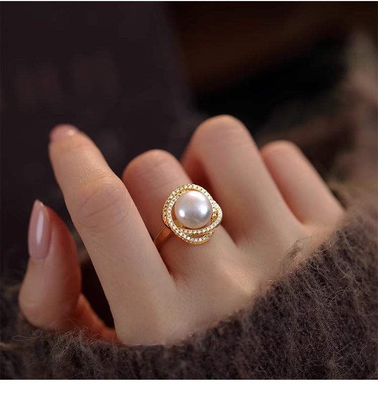 玫瑰花天然淡水珍珠戒指轻奢高级感新中式小众开口手饰品指环批发详情12