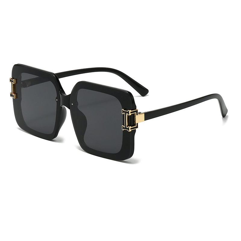 2024 New Korean-style fashionable sunglasses with H letter decoration for sun protection and personalized styling, women's square frame details Picture