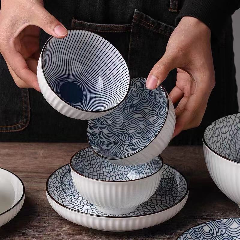 日式山田碗 网红创意印花家用陶瓷碗米饭碗泡面碗汤碗盘餐具详情图1