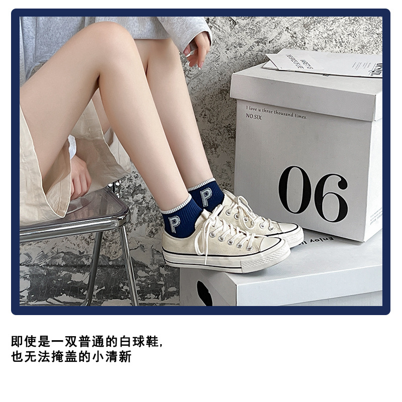 Sock street stall, one-piece consignment for spring and autumn short socks, women's boat socks, blue women's socks, trendy striped shallow-mouthed women's socks, short cotton socks details Picture