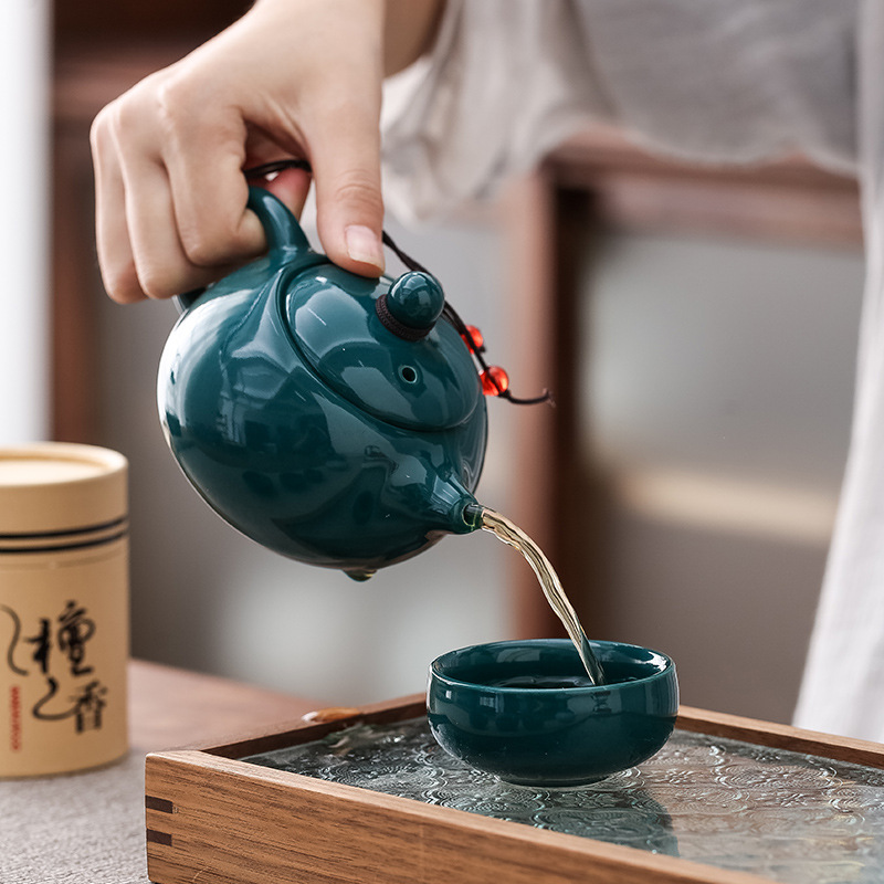 National trend business gift tea set, one pot, 4 cups, celadon Xi Shi pot, incense and sandalwood combination set, printed logo, annual meeting Specification image