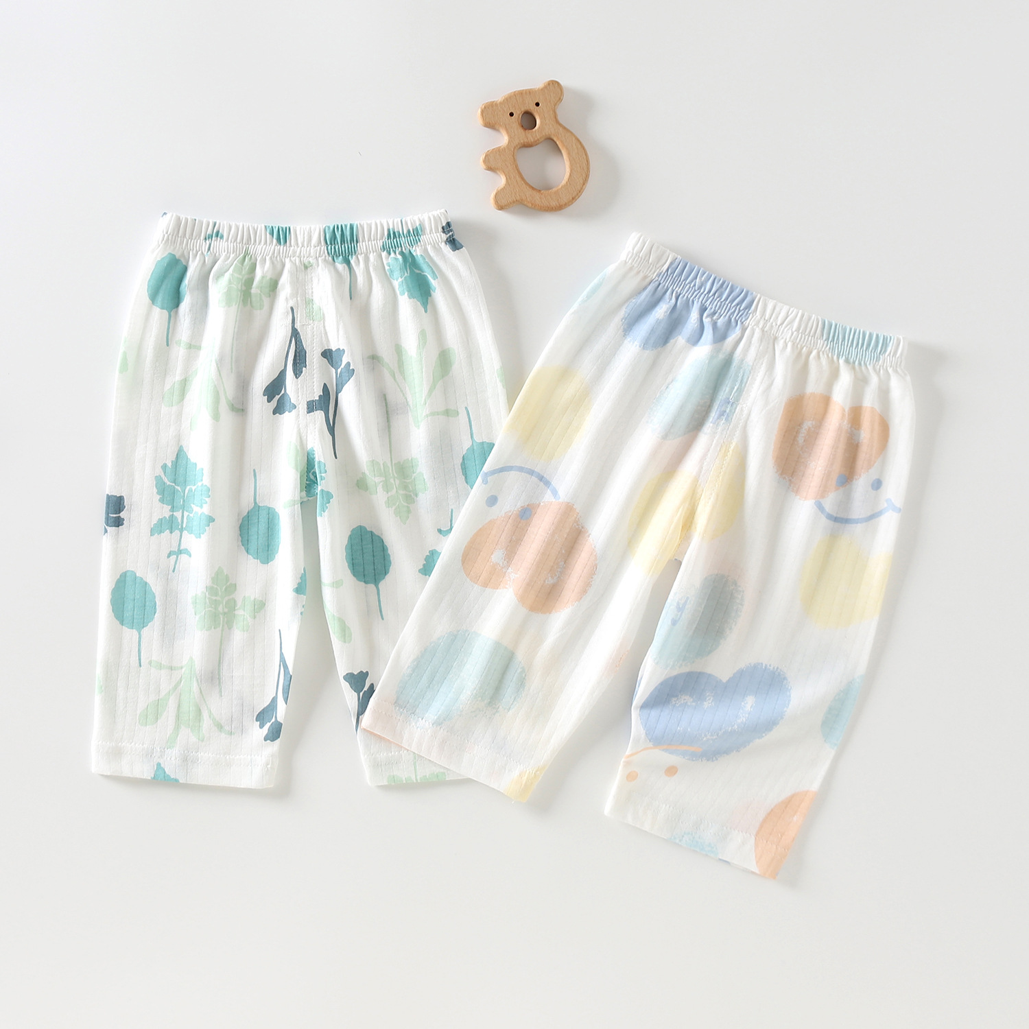 【 2-piece Set 】 Children's capri pants, pure cotton, thin and loose mid-length shorts for boys and girls in summer, home sleeping pants Item Picture
