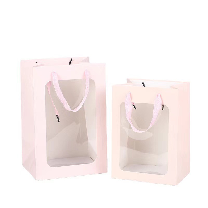 Thickened transparent windowed kraft paper handbag, Teachers' Day flower gift packaging bag, exhibition and sales fair, wedding souvenirs details Picture