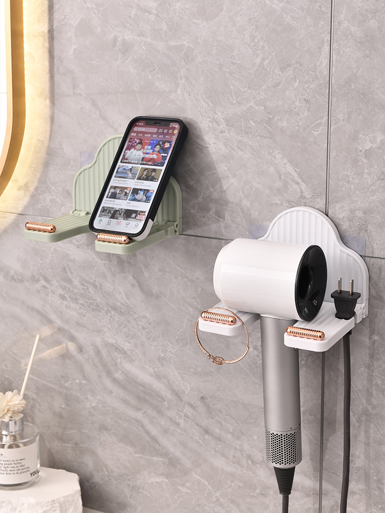 Hair Dryer Folding Shelf Perforation-Free Bathroom Hair Dryer Hanger Bathroom Air Duct Storage Device Specification drawing