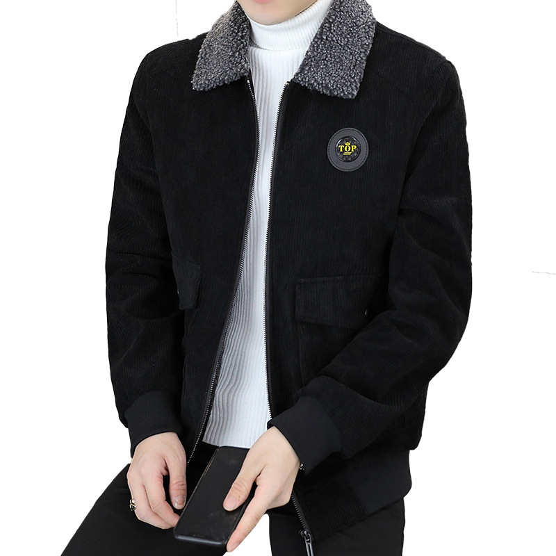 Men's autumn and winter cotton clothes, work clothes, warm wool-collared cotton jackets, thickened with fleece, lambskin and corduroy jackets Item Picture