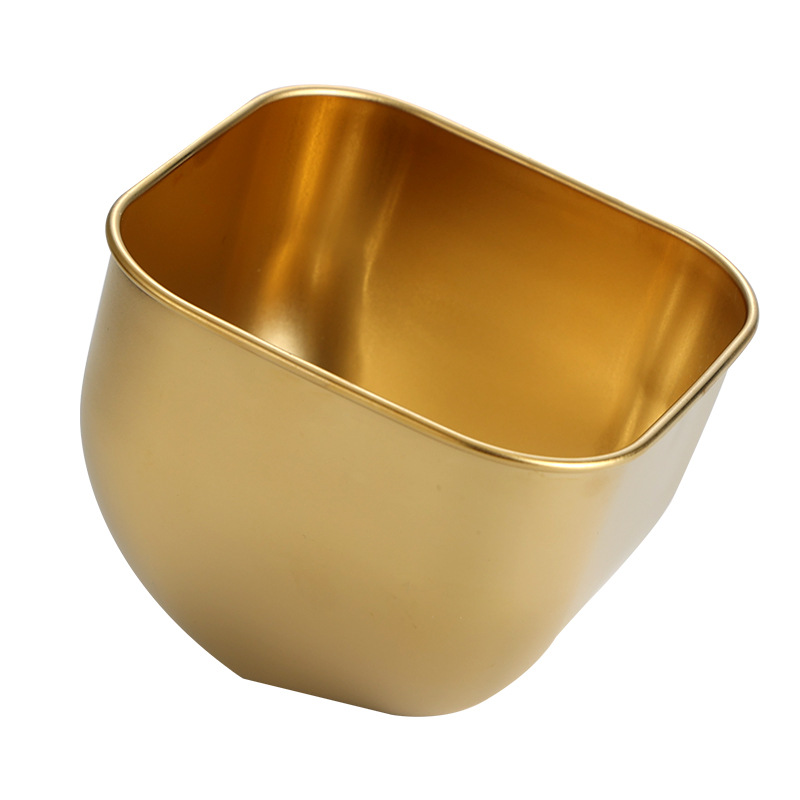 不锈钢生菜碗斜口碗商用韩式烤肉店火锅店装放生菜蔬菜青菜碗桶方形斜口碗不锈钢碗白底实物图