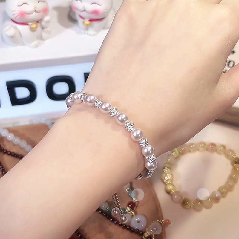 Manta rose-colored pearl bracelet, women's beaded, high-end, niche new Chinese-style crystal diamond ball New Year jewelry wholesale Specification image