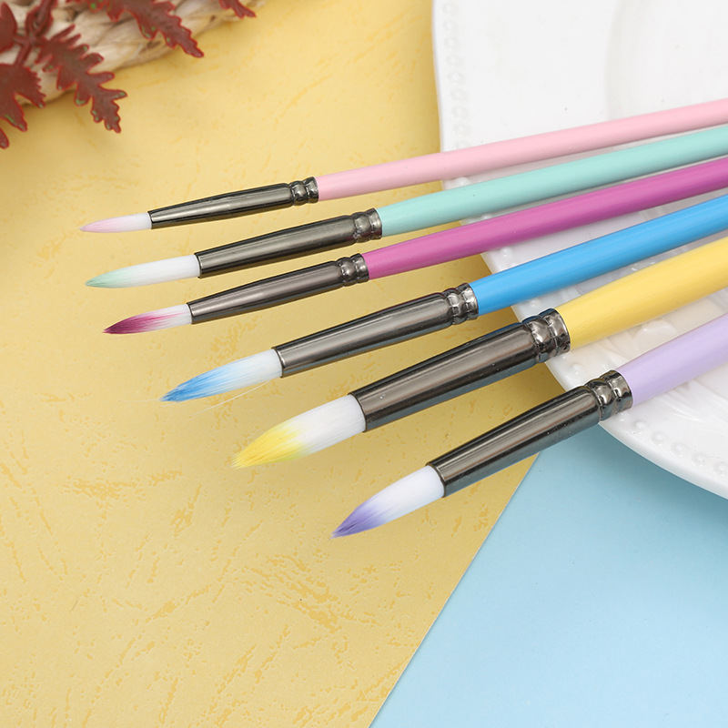 Boyi Xuan's new wooden 6-tube painting set, nylon colored pen bristles, diy art graffiti watercolor children's brushes details Picture