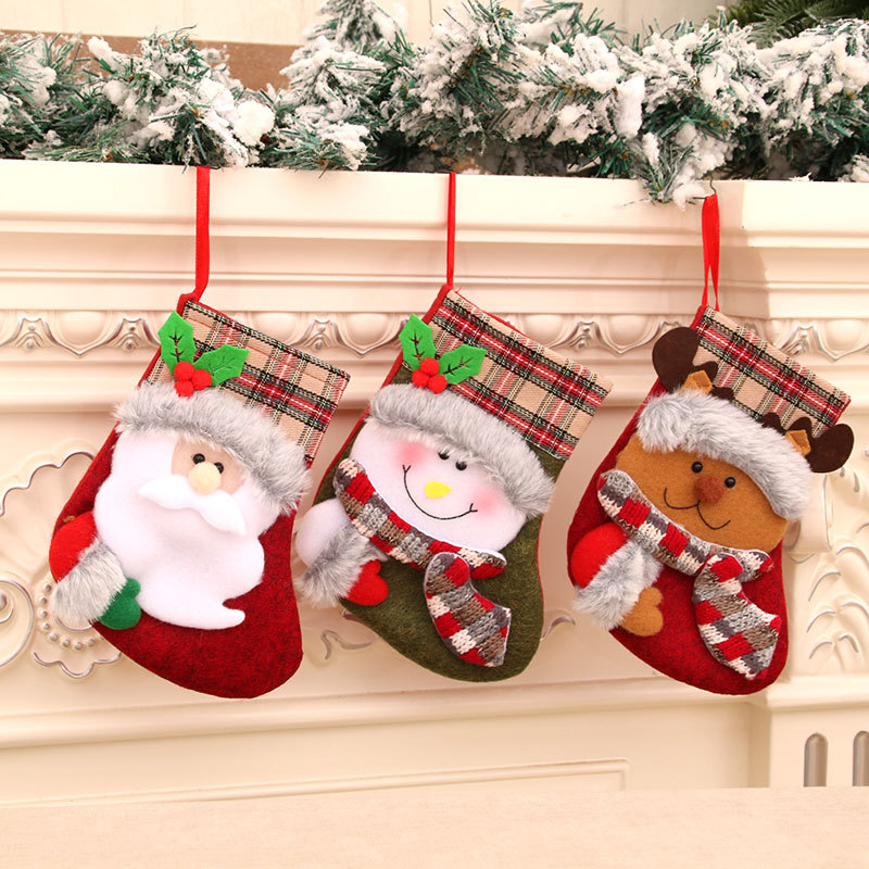 Cross-Border New Christmas Stocking Christmas Decorations Christmas Gift Bag Vintage Plush Christmas Stocking Gift Bag