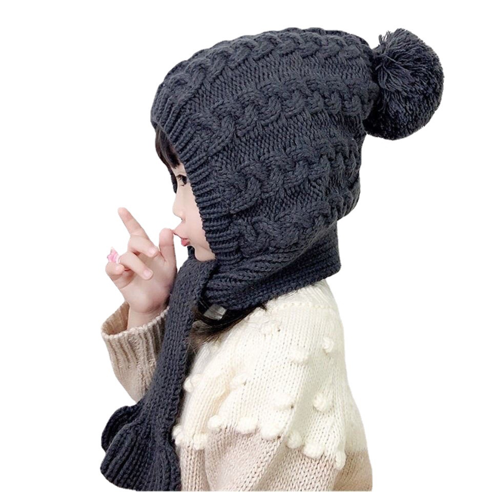 Korean-style cute and super adorable girls' woolen cap with fleece and thickened fabric, children's hat and scarf all-in-one hat, autumn and winter baby hat Item Picture
