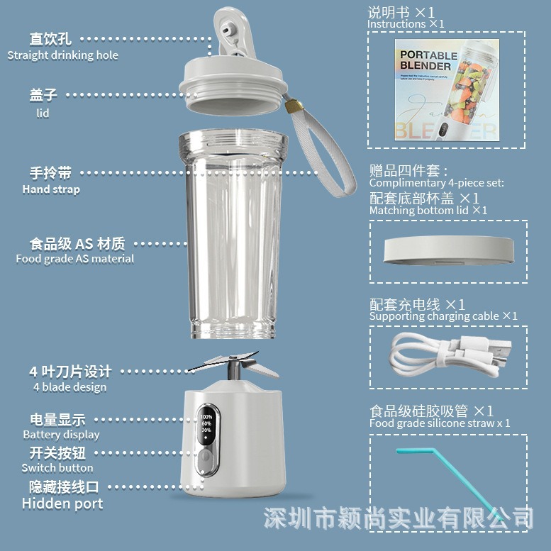 Cross-Border Blender's New Portable Rechargeable Juicer Fruit Juicer Cup Solid Food Crushed Ice Small Appliance Original Juice Application Scenario
