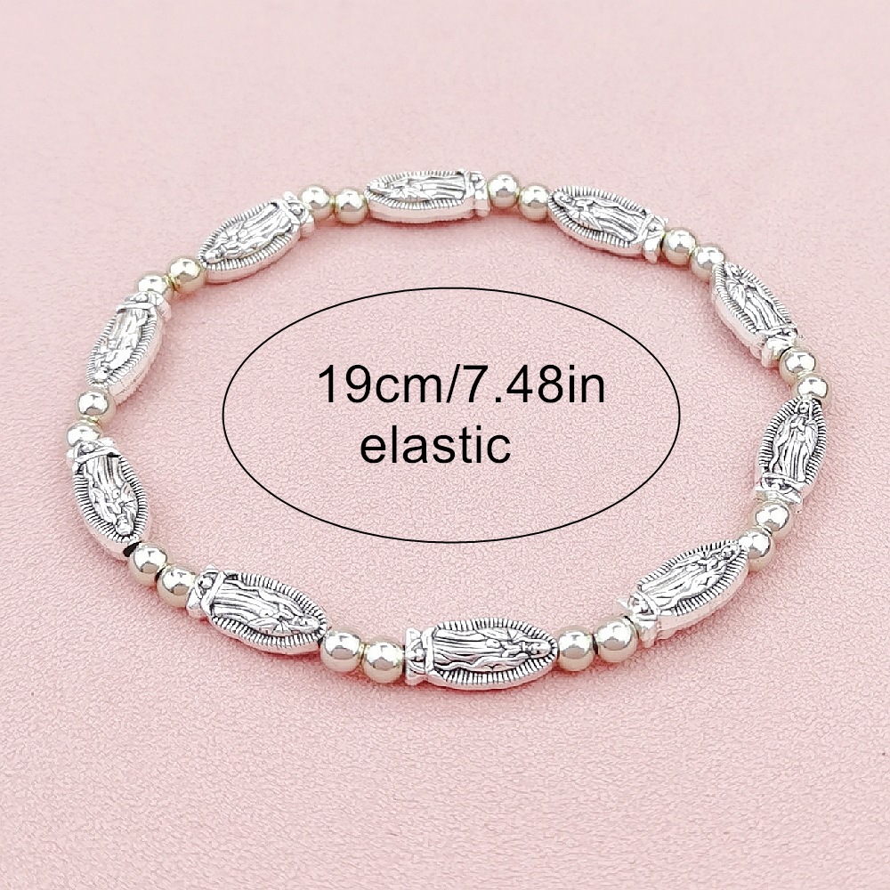 European And American Foreign Trade Amazon Temu Selling Retro Virgin Mary Bracelet Ladies Simple Elastic String Baptism Hand Jewelry Couple Jewelry Specification drawing