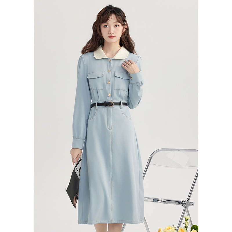 Factory direct sales 2024 Autumn New style French chic Chanel-style contrasting color lapel long-sleeved dress HUA8423 details Picture