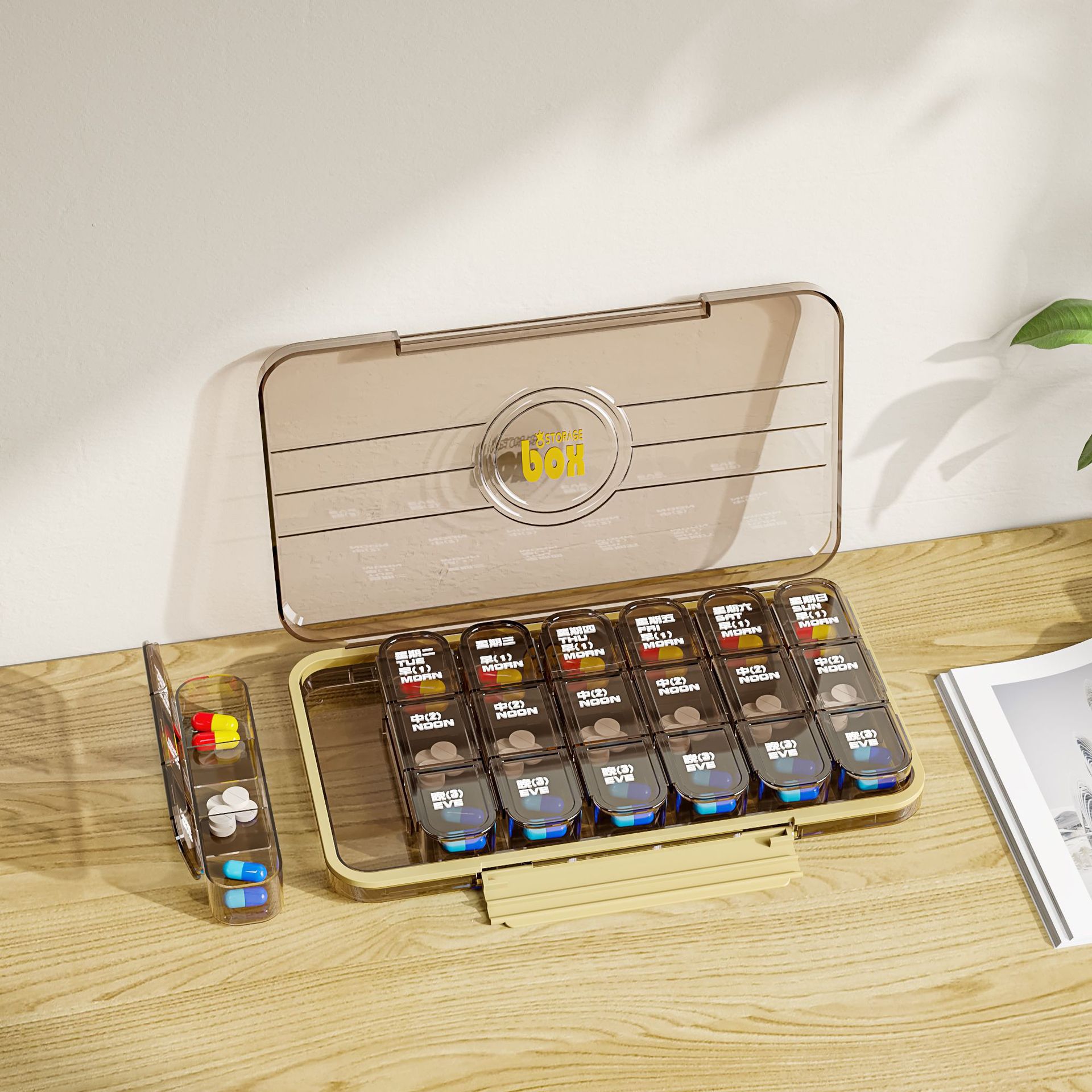 Portable pill boxes remind dispensers seven days a week
