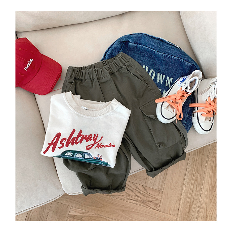 KALATOM Japanese-style children's workwear casual trousers, boys' washable retro versatile pants, large pocket fashionable pants Specification image