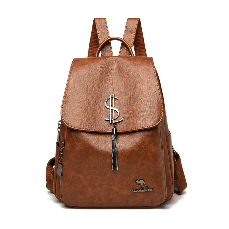 New kangaroo tassel women's soft leather backpack, fashionable large-capacity schoolbag, best-selling student bag, mom bag Application Scenario