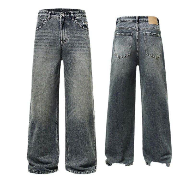 JIAMU's autumn and winter bestsellers are loose, straight-leg, oversized, unisex A-style jeans for men and women, featuring retro washed wide-leg styles Item Picture