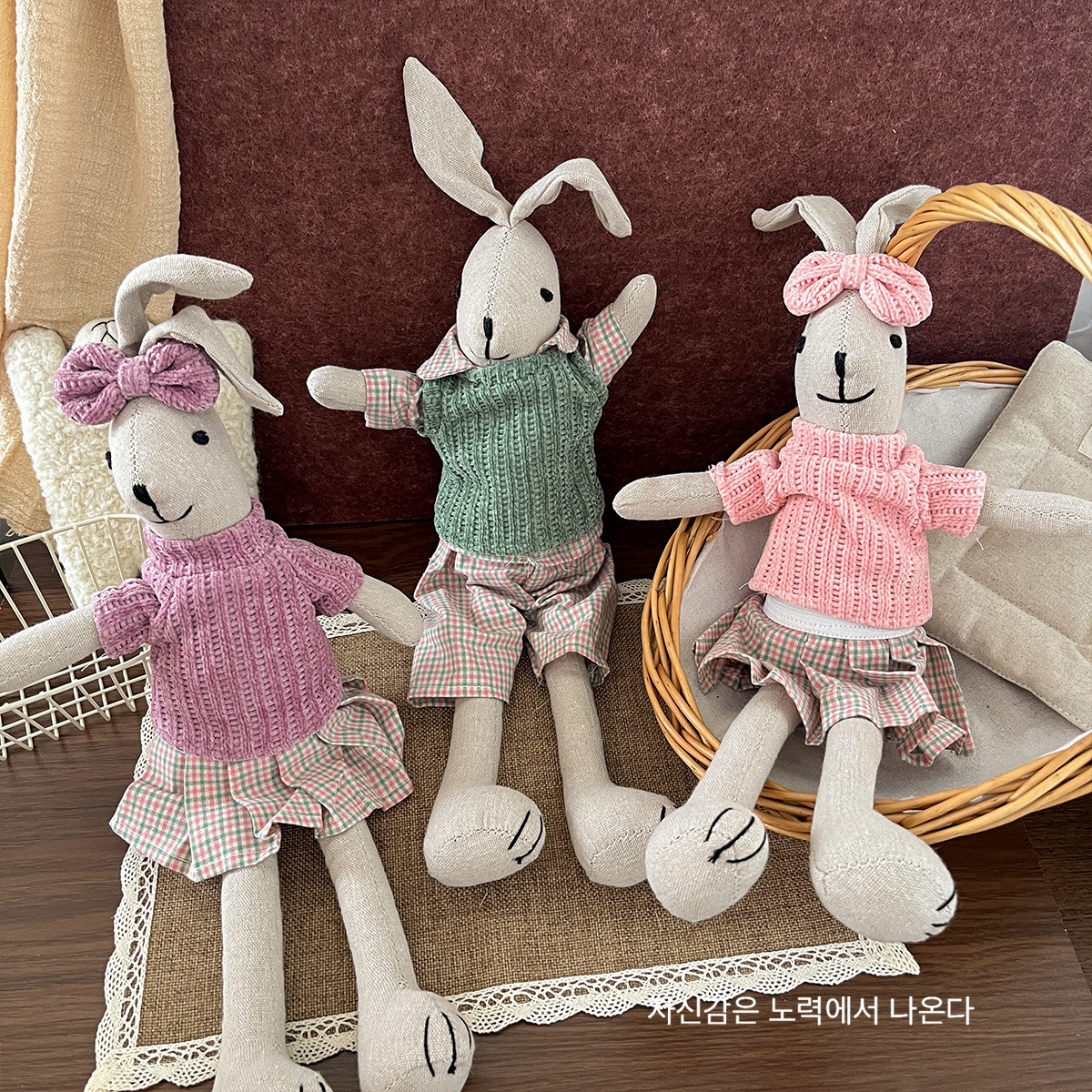 Cute Korean-style cartoon cotton and linen handmade rabbit dolls, children's soothing toys, stuffed dolls, birthday gift items Specification image