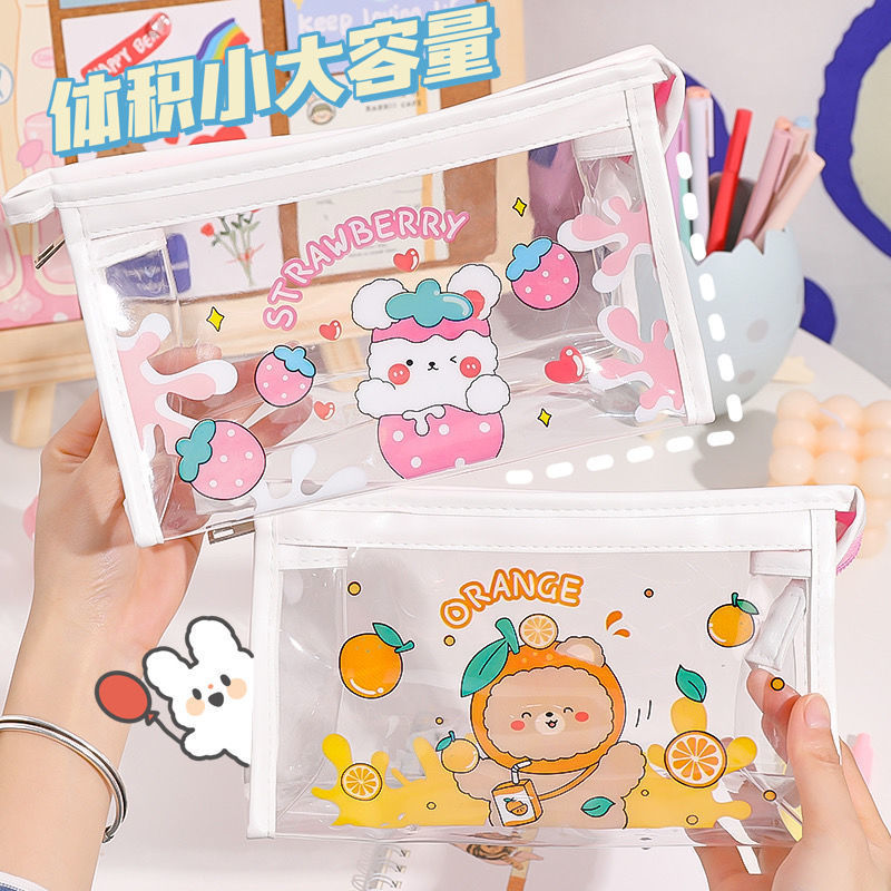 Transparent Pen Bag Large Capacity Female Simple Junior High School Students High Appearance Level High School Primary School Birthday Department Stationery Bag Pencil Case details Picture
