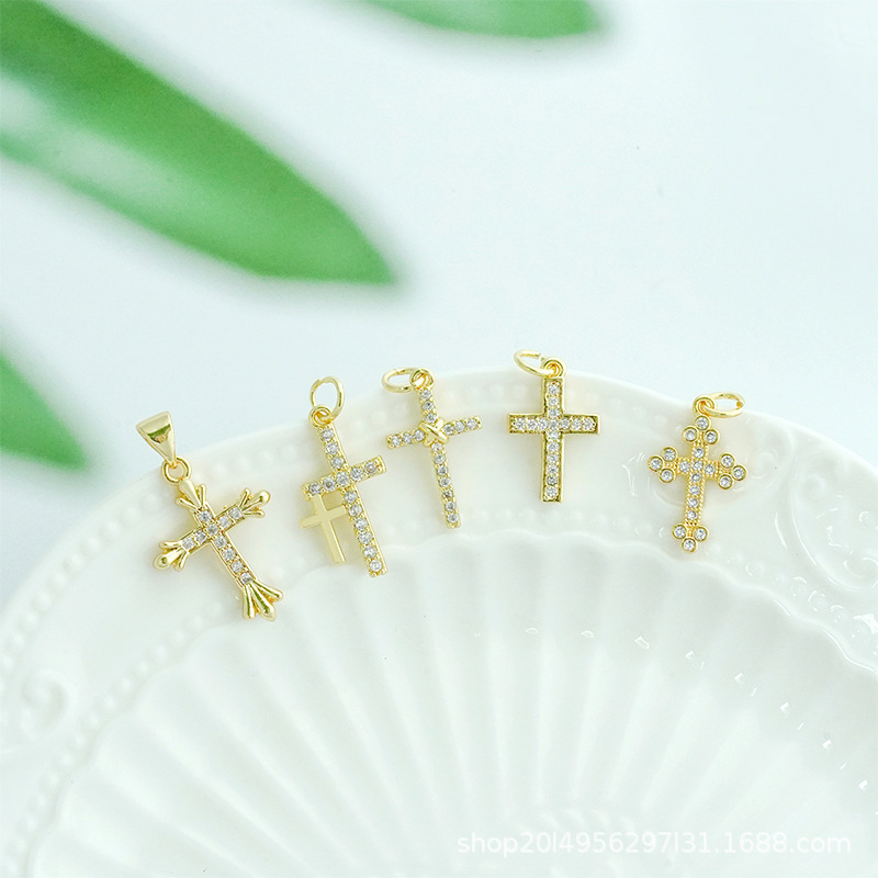 Diy Micro-Inset Zircon Copper Jewelry Accessories 18K Gold Electroplated Cross Series Pendant Accessories Application Scenario