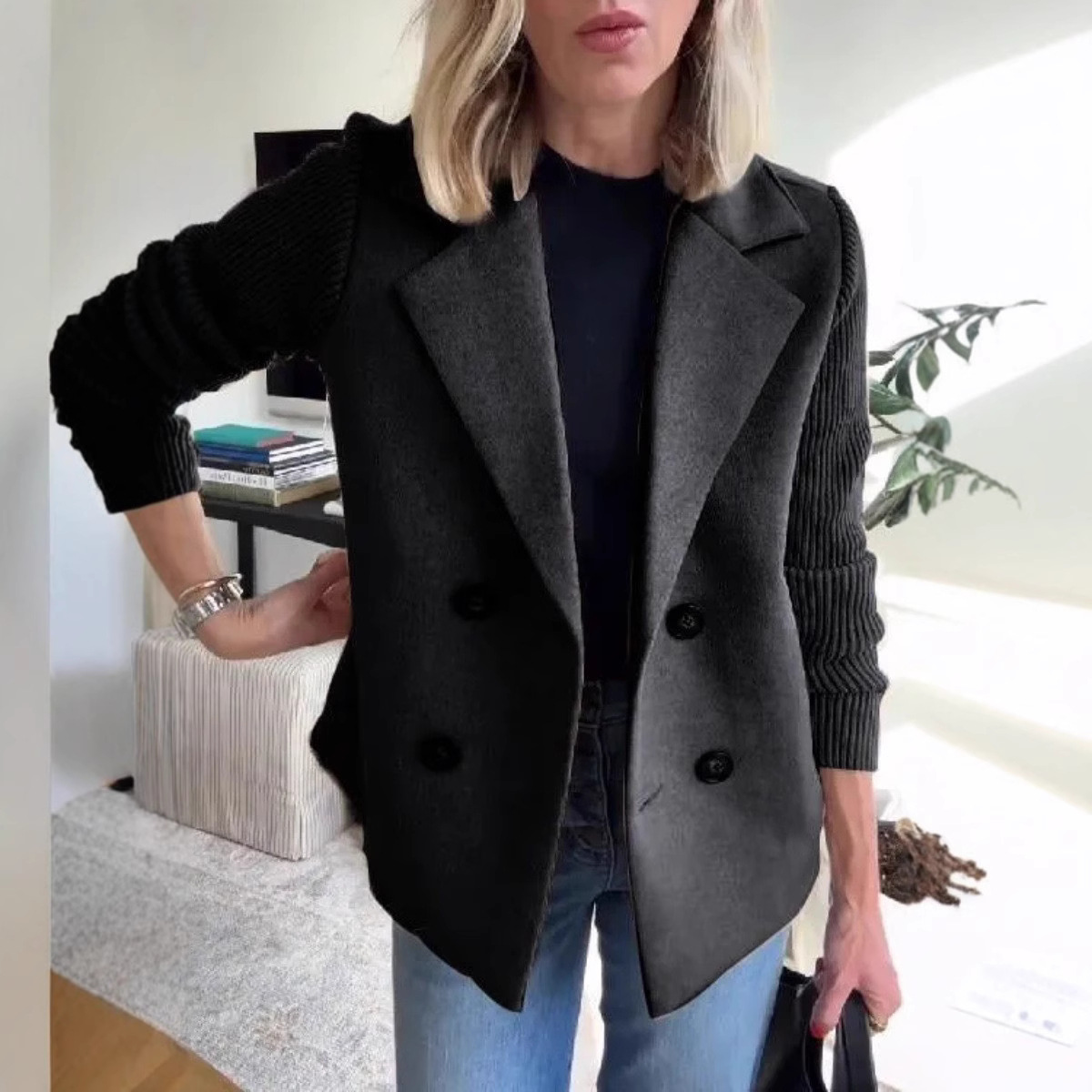 Amazon Spring 2025 New cross-border European and American export women's fashion and elegant woolen patchwork coat Specification image