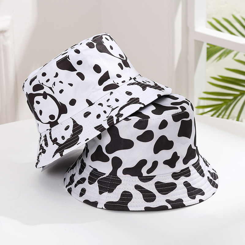 Cow panda fisherman hat summer travel casual protection 嗮 sunshade hat couple print fisherman basin hat wholesale